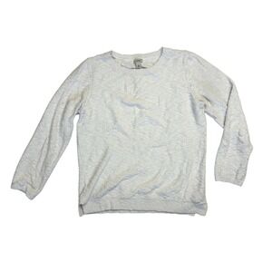 LL Bean Womens Crewneck Sweater White Blue Marled Cotton Knit  Large